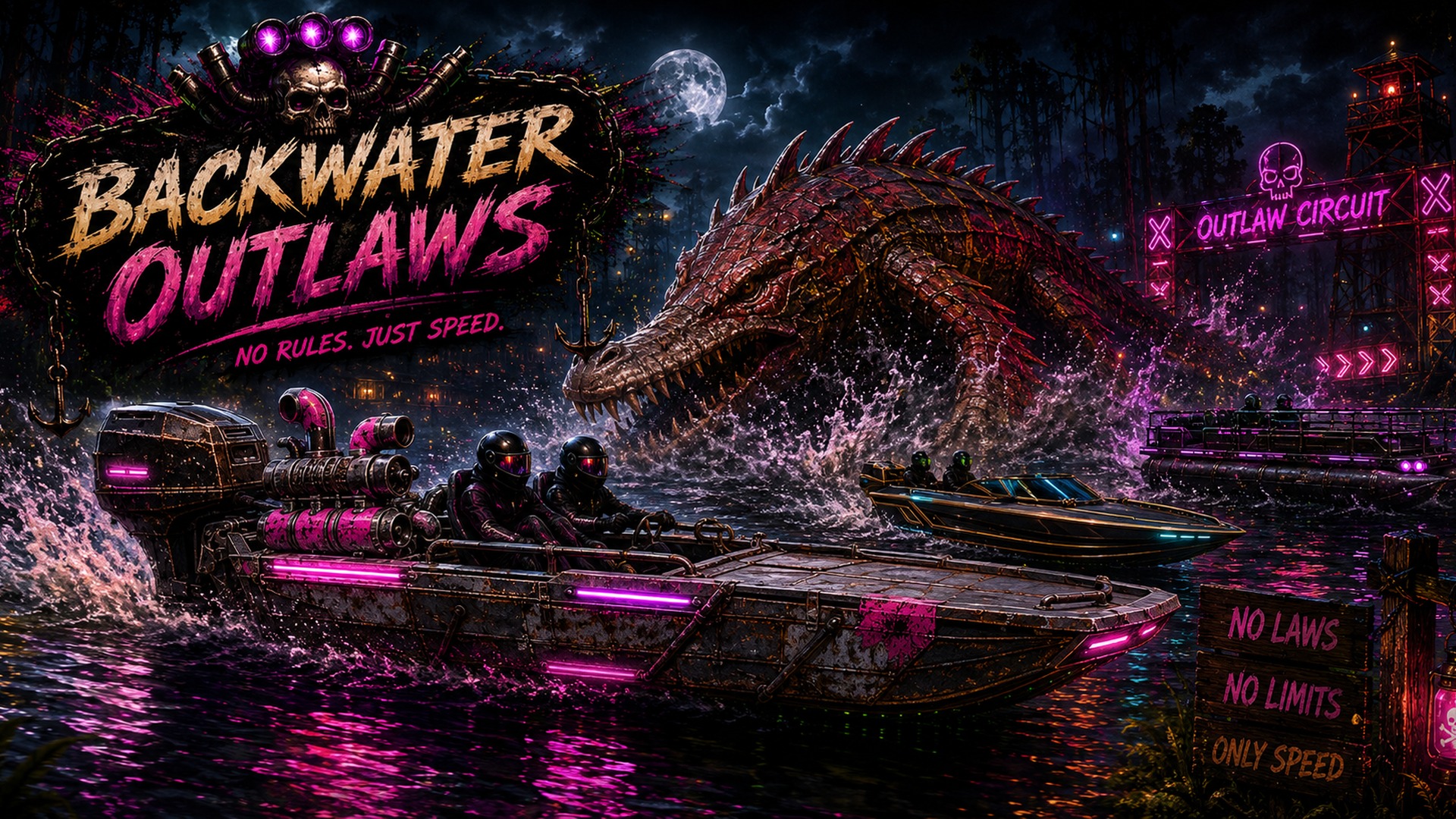 Backwater Outlaws river rat boss banner art